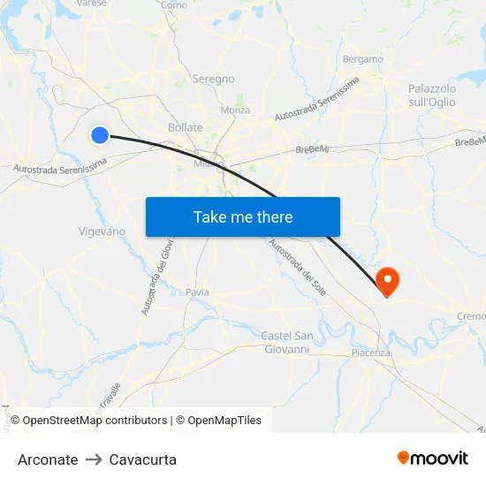 Arconate to Cavacurta map