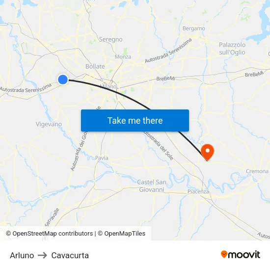 Arluno to Cavacurta map