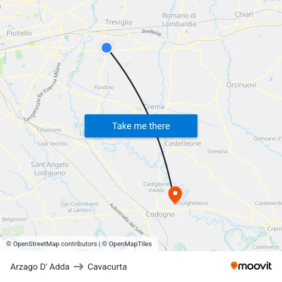 Arzago D' Adda to Cavacurta map
