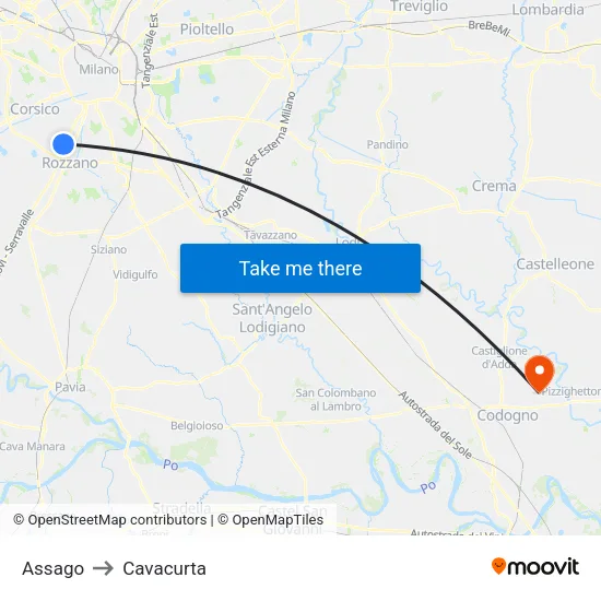 Assago to Cavacurta map