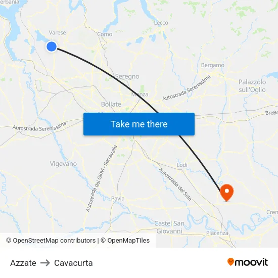 Azzate to Cavacurta map