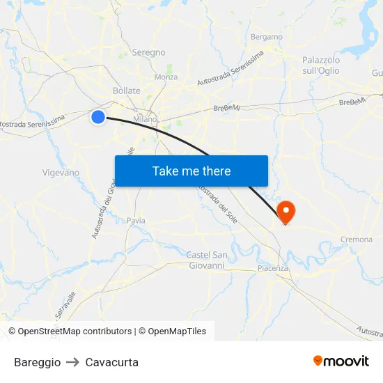 Bareggio to Cavacurta map