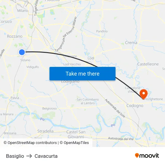 Basiglio to Cavacurta map