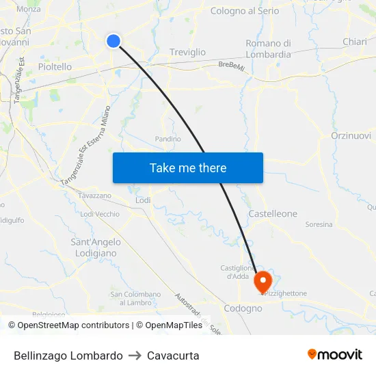 Bellinzago Lombardo to Cavacurta map