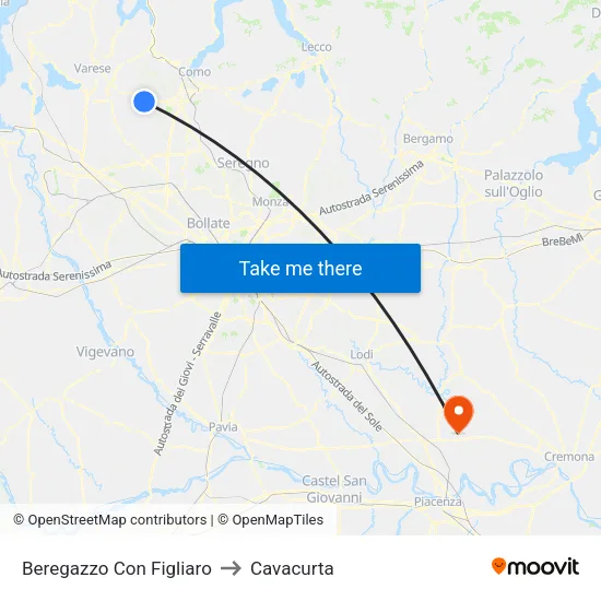 Beregazzo Con Figliaro to Cavacurta map