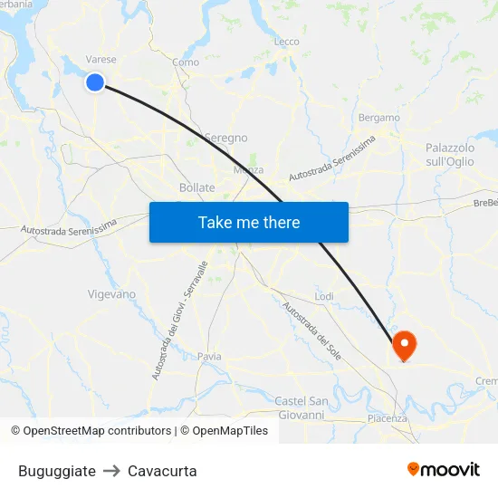 Buguggiate to Cavacurta map
