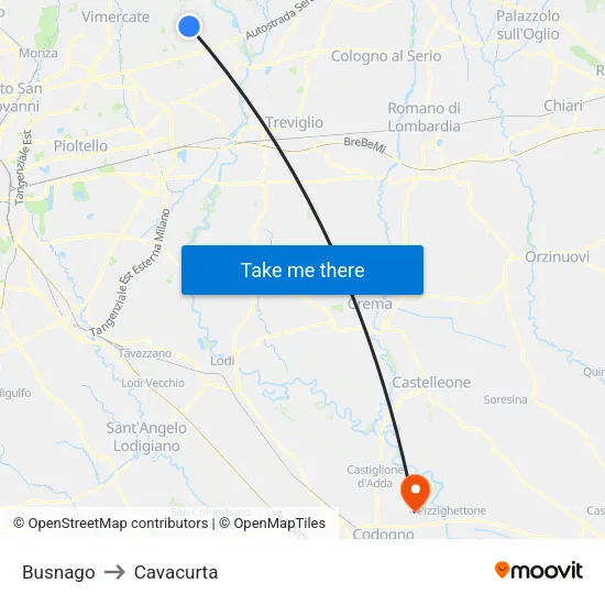 Busnago to Cavacurta map