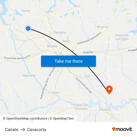 Cairate to Cavacurta map
