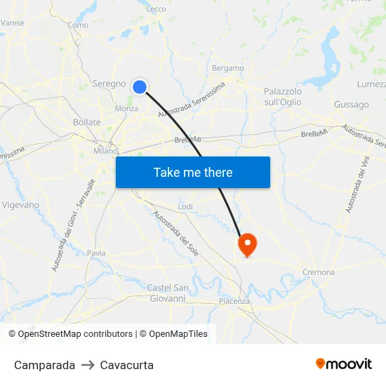Camparada to Cavacurta map