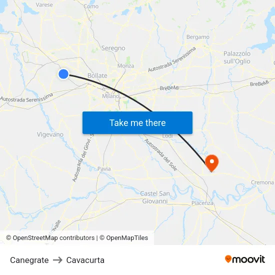 Canegrate to Cavacurta map
