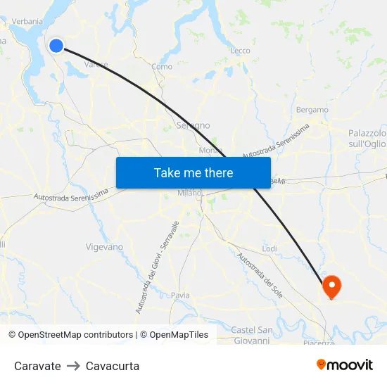 Caravate to Cavacurta map