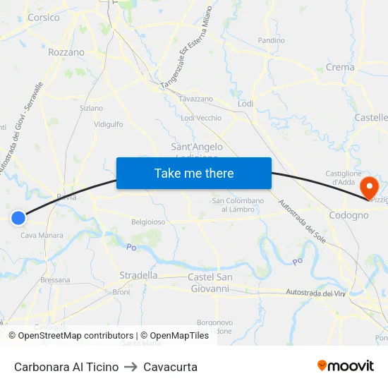 Carbonara Al Ticino to Cavacurta map
