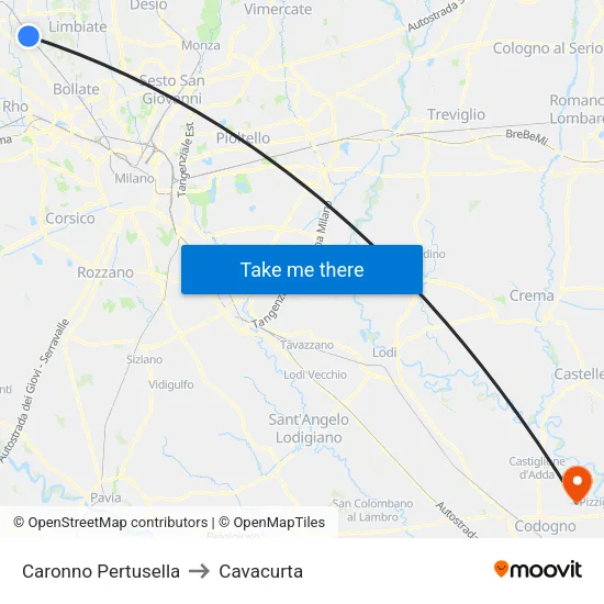 Caronno Pertusella to Cavacurta map