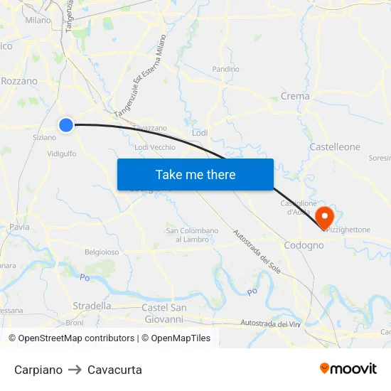 Carpiano to Cavacurta map