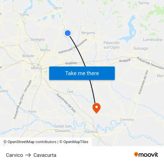 Carvico to Cavacurta map