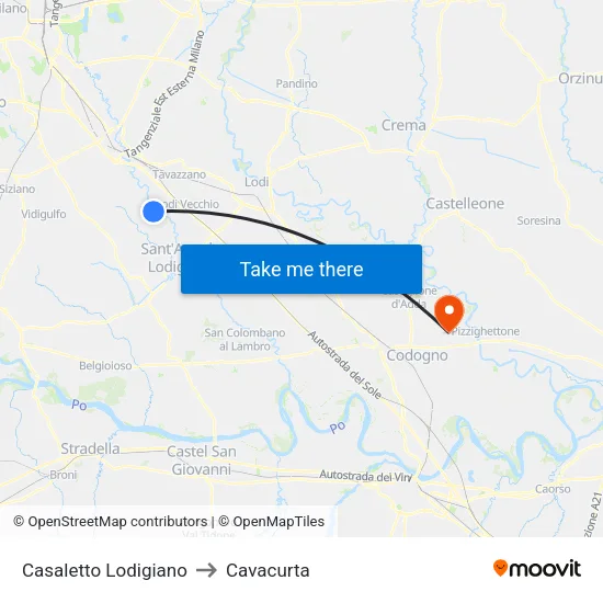 Casaletto Lodigiano to Cavacurta map