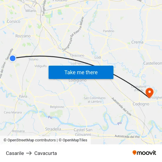 Casarile to Cavacurta map