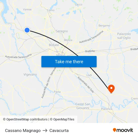 Cassano Magnago to Cavacurta map