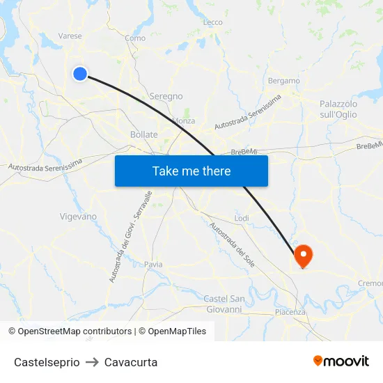 Castelseprio to Cavacurta map