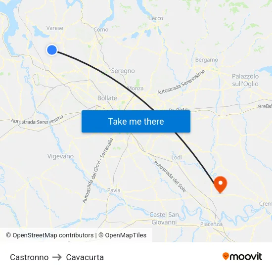 Castronno to Cavacurta map