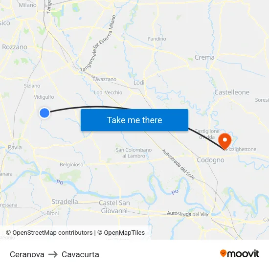 Ceranova to Cavacurta map