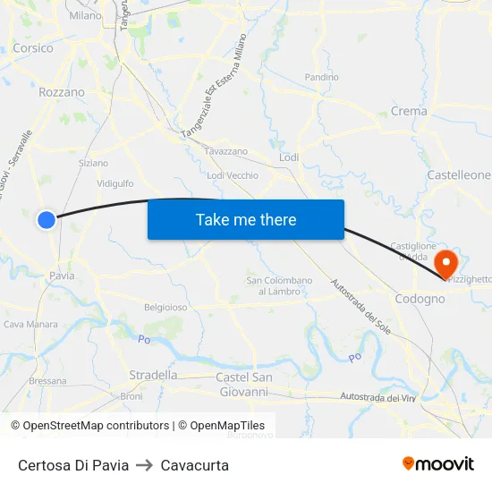 Certosa Di Pavia to Cavacurta map