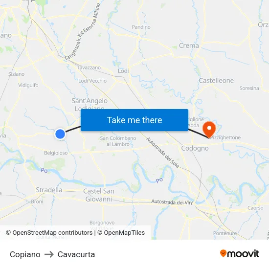 Copiano to Cavacurta map