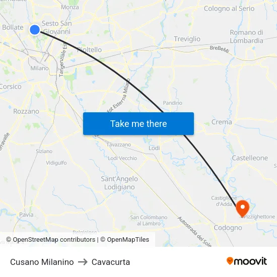 Cusano Milanino to Cavacurta map
