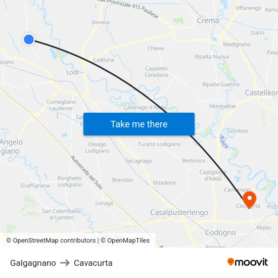 Galgagnano to Cavacurta map