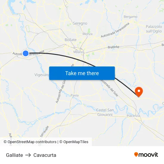 Galliate to Cavacurta map