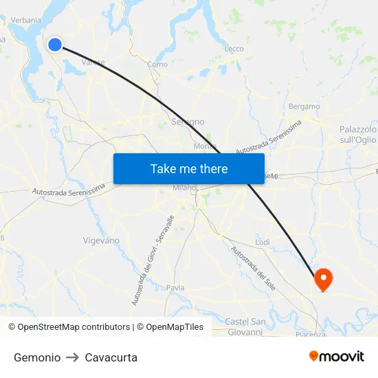Gemonio to Cavacurta map
