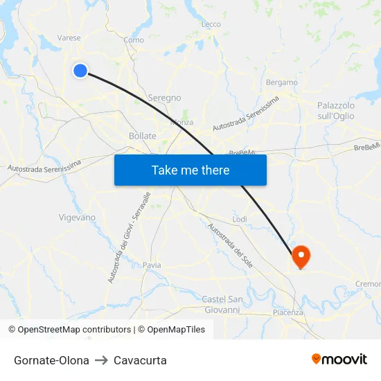 Gornate-Olona to Cavacurta map