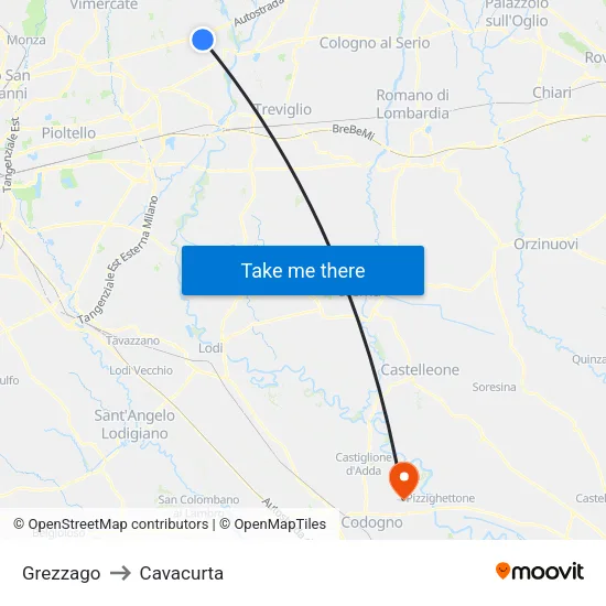 Grezzago to Cavacurta map