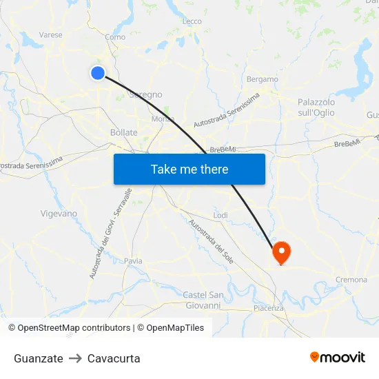 Guanzate to Cavacurta map