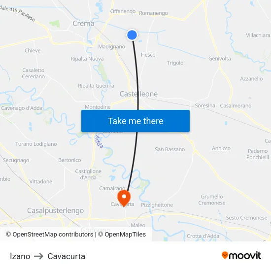 Izano to Cavacurta map