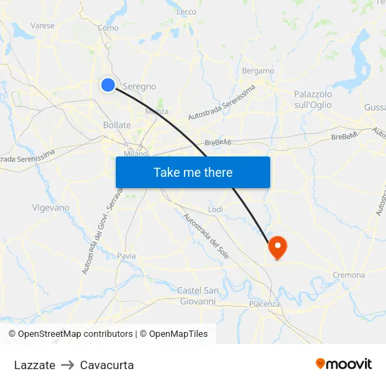 Lazzate to Cavacurta map