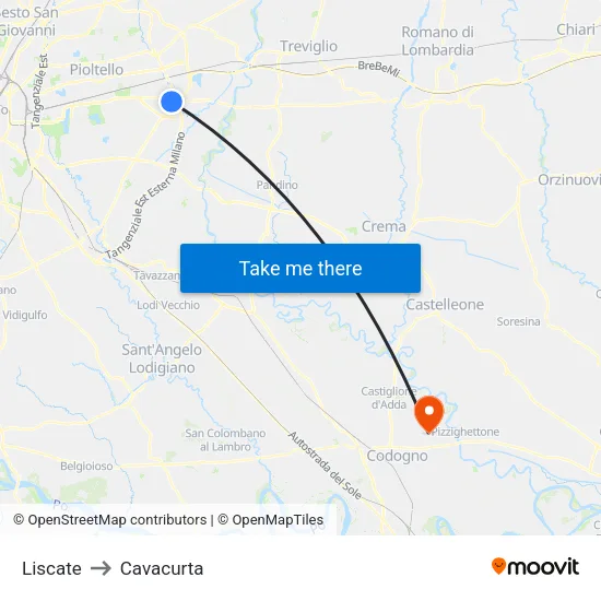 Liscate to Cavacurta map