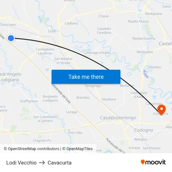 Lodi Vecchio to Cavacurta map