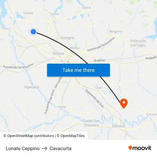 Lonate Ceppino to Cavacurta map