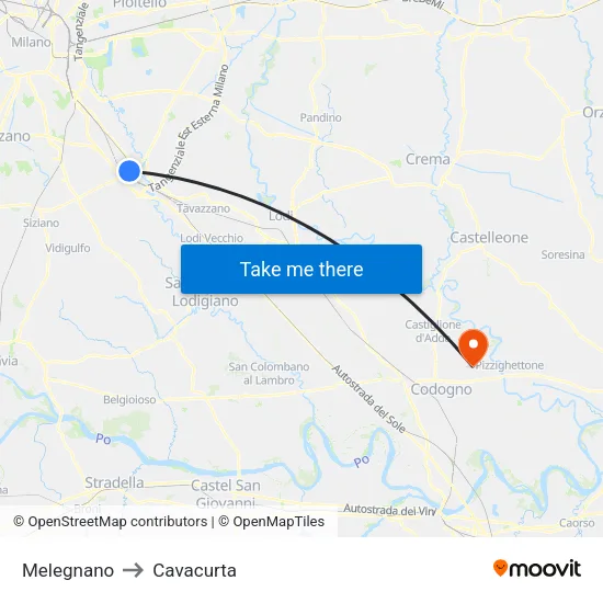 Melegnano to Cavacurta map