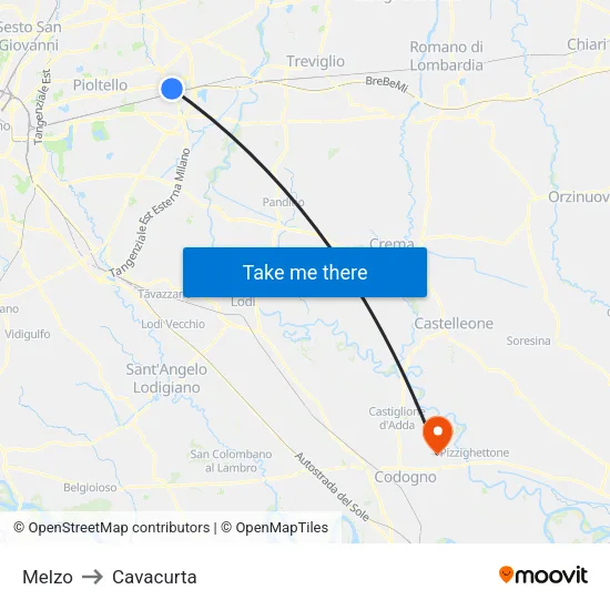 Melzo to Cavacurta map