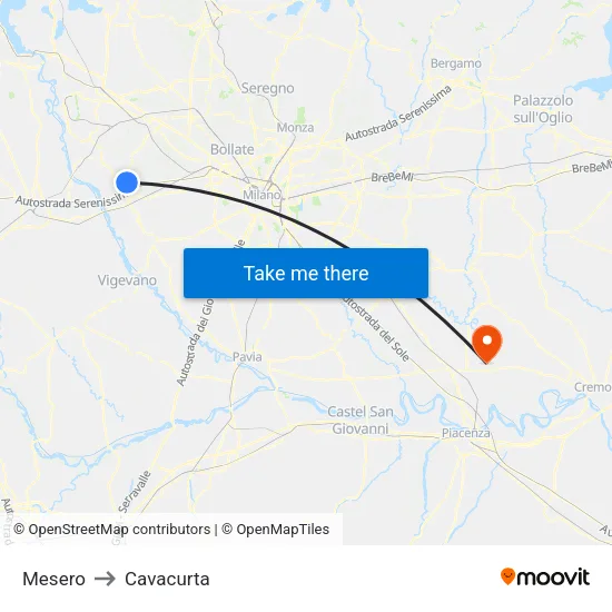 Mesero to Cavacurta map