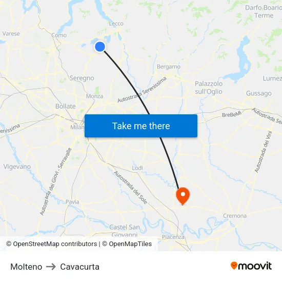 Molteno to Cavacurta map