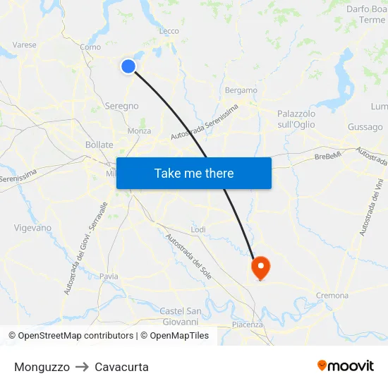 Monguzzo to Cavacurta map