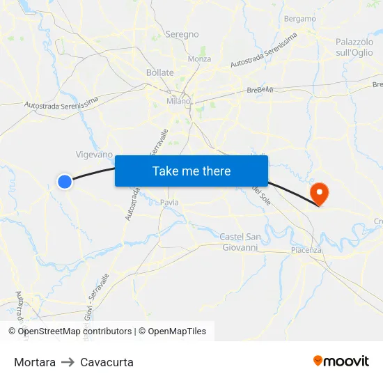 Mortara to Cavacurta map