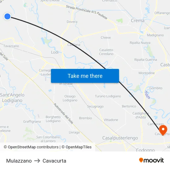 Mulazzano to Cavacurta map