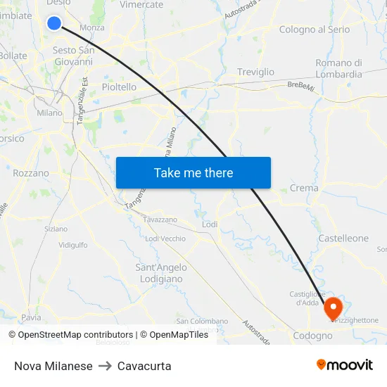 Nova Milanese to Cavacurta map