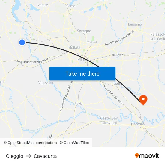 Oleggio to Cavacurta map