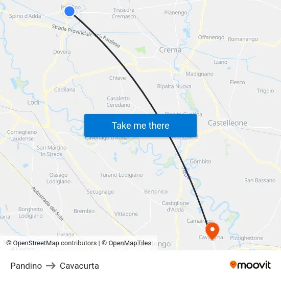Pandino to Cavacurta map