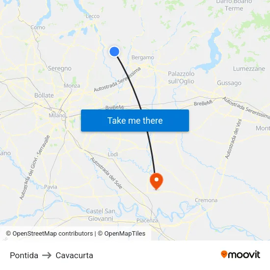 Pontida to Cavacurta map